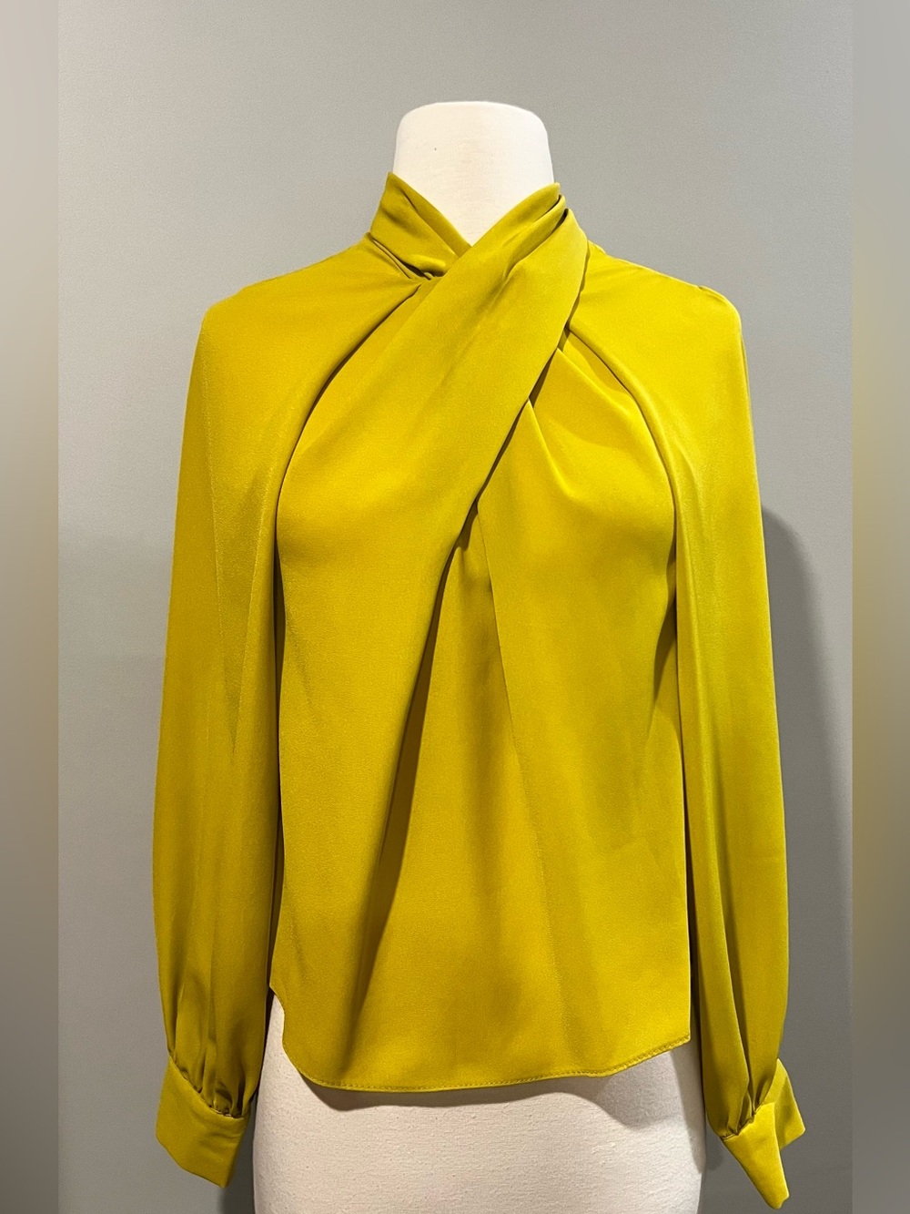 Twist Neck Long-Sleeve Blouse - Chartreuse